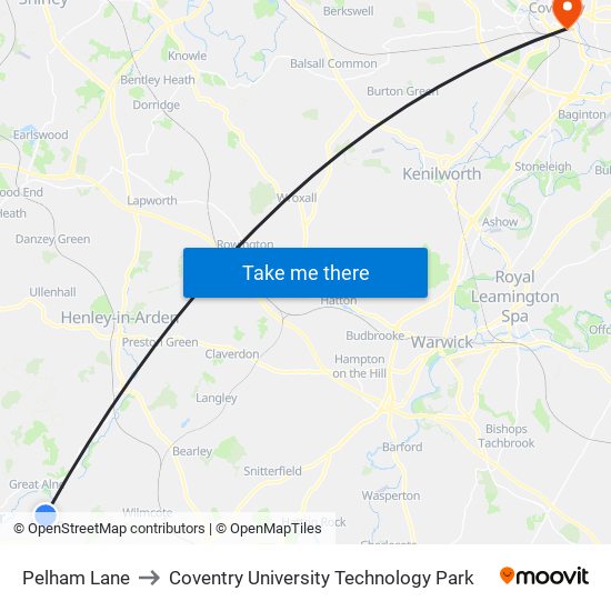 Pelham Lane to Coventry University Technology Park map