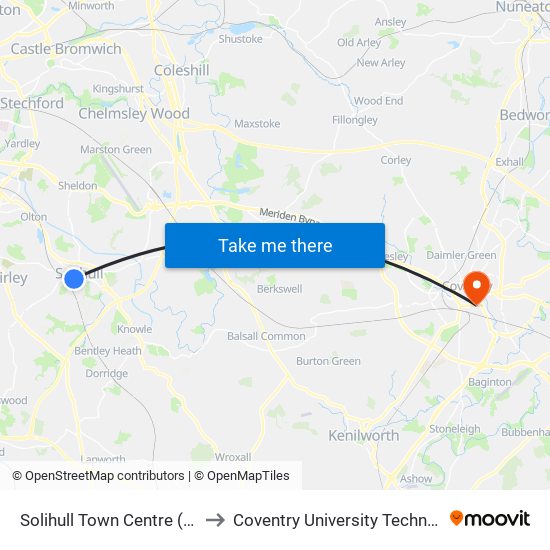 Solihull Town Centre (Stop Sm) to Coventry University Technology Park map