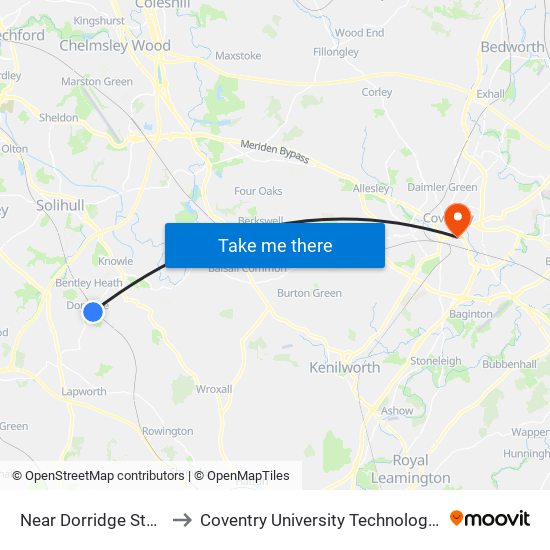 Near Dorridge Station to Coventry University Technology Park map