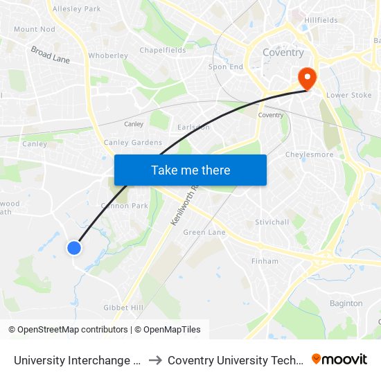 University Interchange (Stop Uw5) to Coventry University Technology Park map