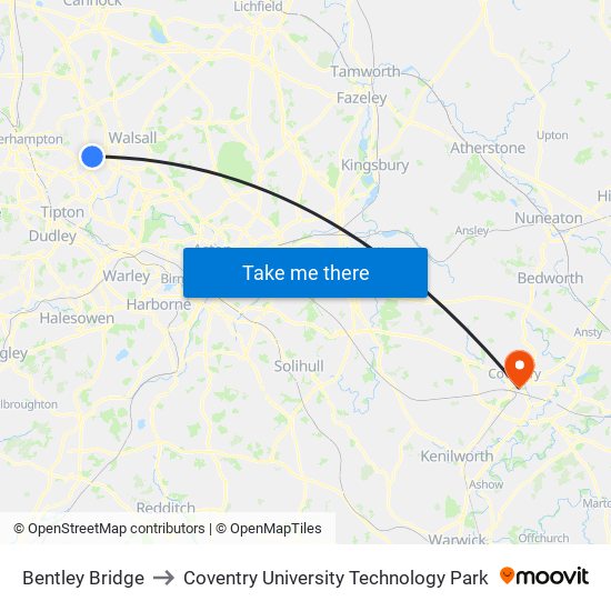 Bentley Bridge to Coventry University Technology Park map