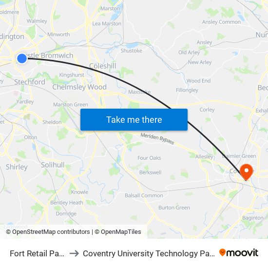 Fort Retail Park to Coventry University Technology Park map