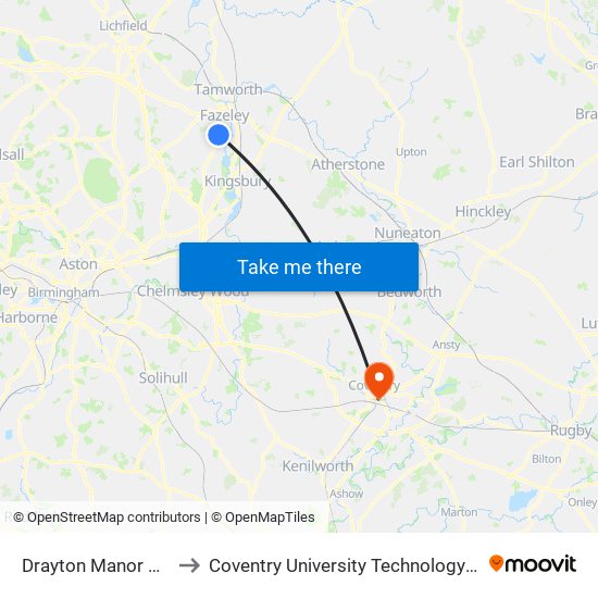 Drayton Manor Park to Coventry University Technology Park map