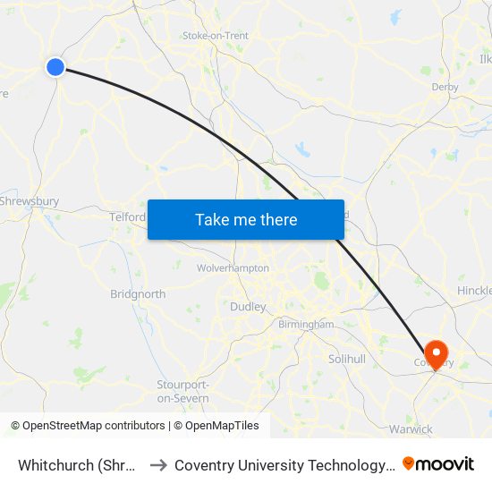 Whitchurch (Shrops) to Coventry University Technology Park map