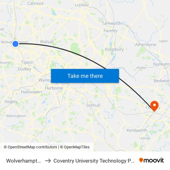 Wolverhampton to Coventry University Technology Park map