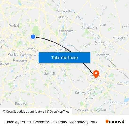 Finchley Rd to Coventry University Technology Park map