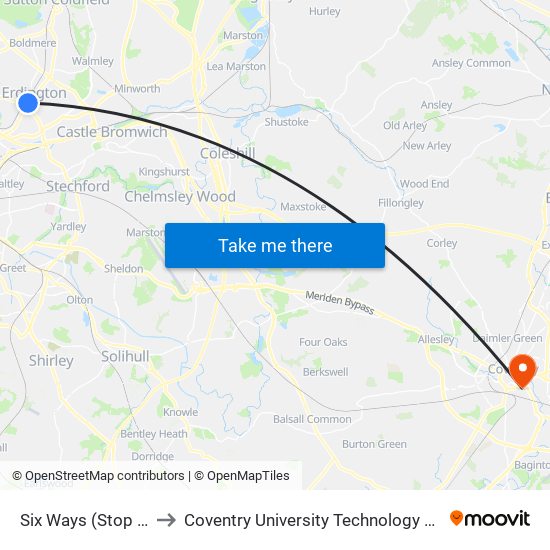 Six Ways (Stop Ej) to Coventry University Technology Park map