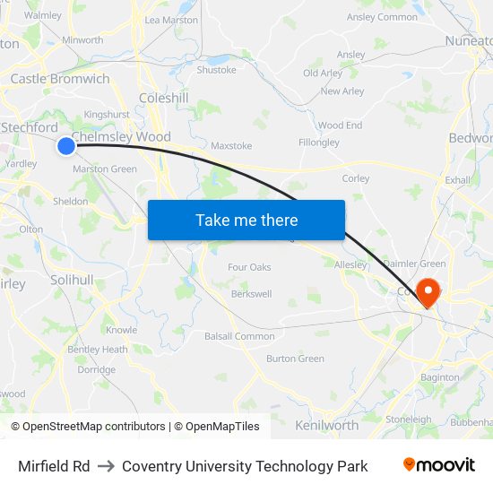 Mirfield Rd to Coventry University Technology Park map