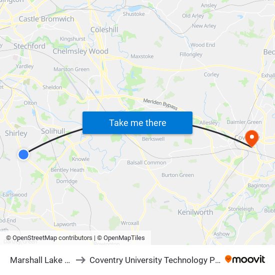 Marshall Lake Rd to Coventry University Technology Park map