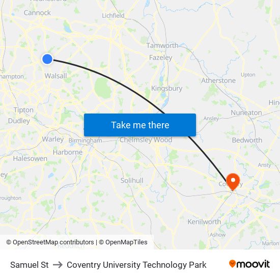 Samuel St to Coventry University Technology Park map