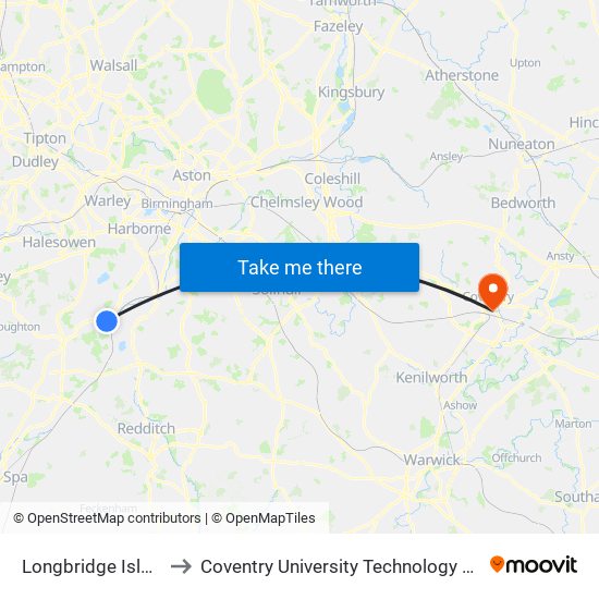 Longbridge Island to Coventry University Technology Park map