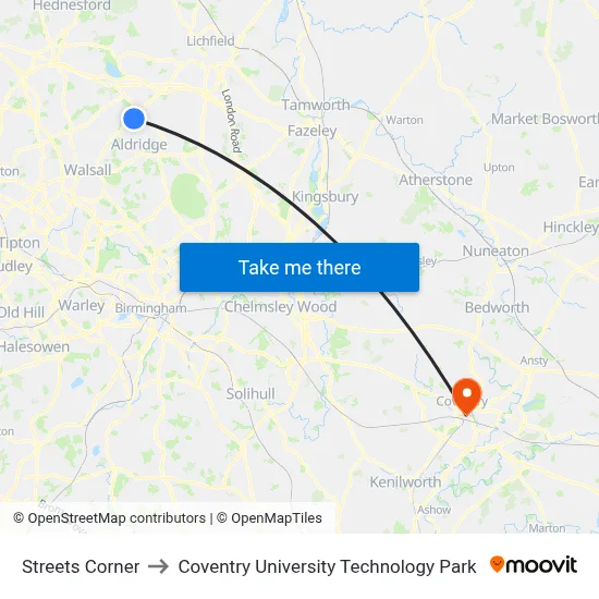 Streets Corner to Coventry University Technology Park map