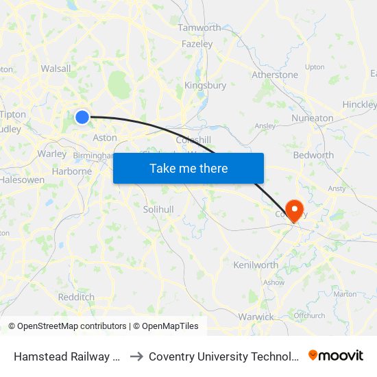 Hamstead Railway Station to Coventry University Technology Park map