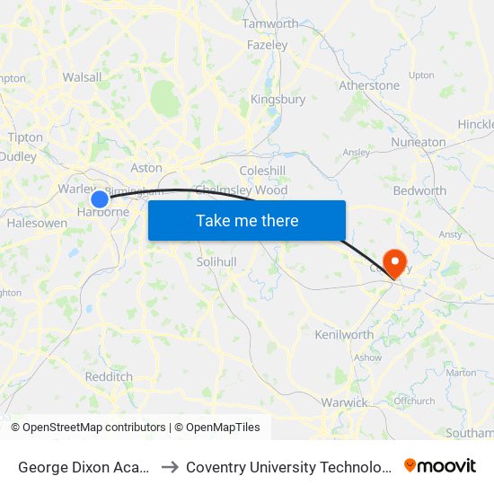 George Dixon Academy to Coventry University Technology Park map