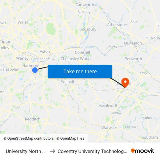 University North Gate to Coventry University Technology Park map