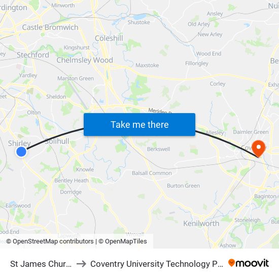 St James Church to Coventry University Technology Park map