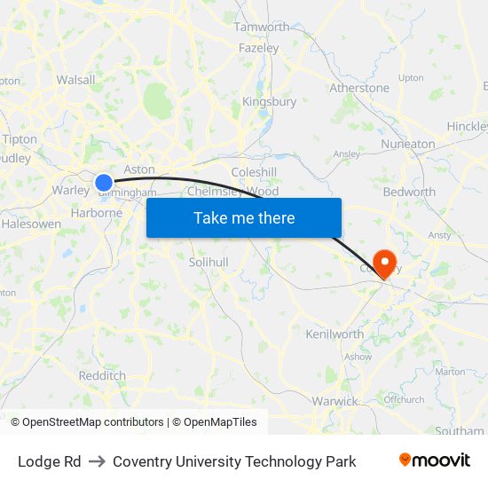 Lodge Rd to Coventry University Technology Park map