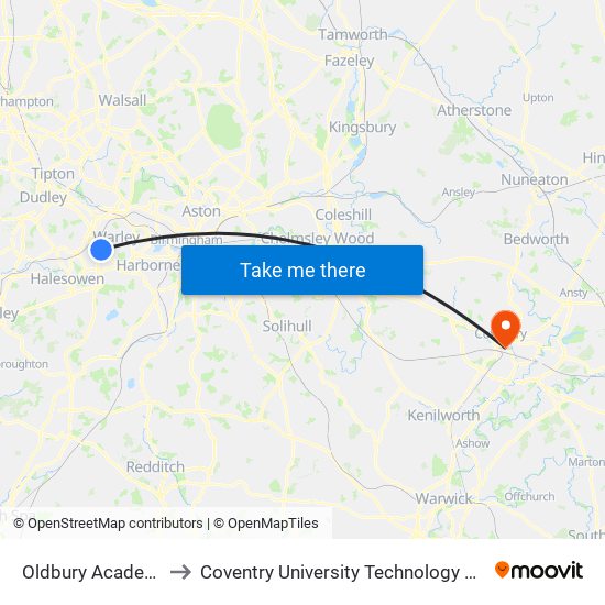 Oldbury Academy to Coventry University Technology Park map