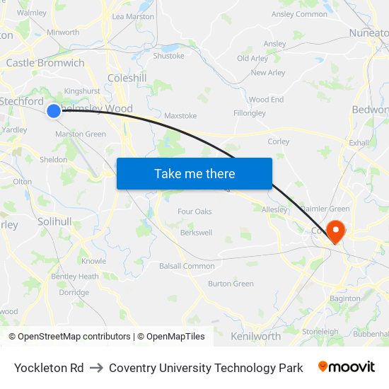 Yockleton Rd to Coventry University Technology Park map