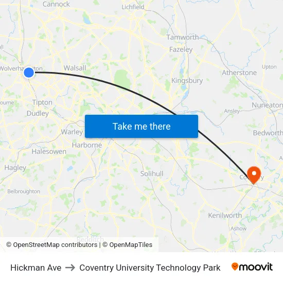 Hickman Ave to Coventry University Technology Park map