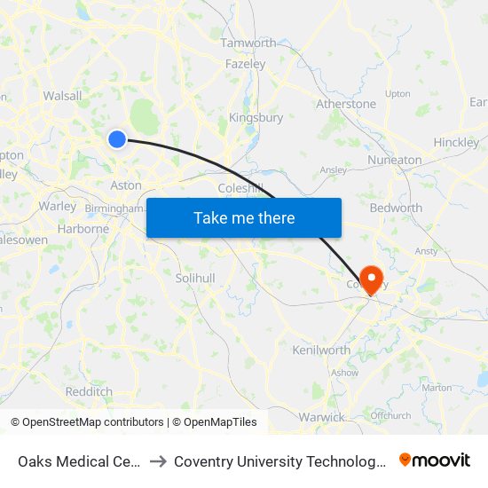 Oaks Medical Centre to Coventry University Technology Park map