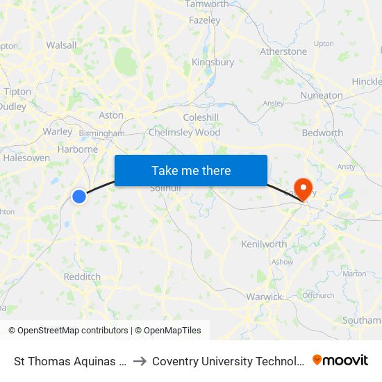 St Thomas Aquinas School to Coventry University Technology Park map