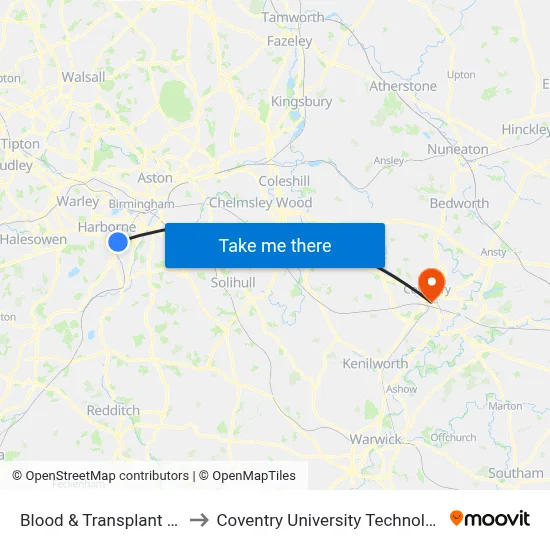 Blood & Transplant Centre to Coventry University Technology Park map