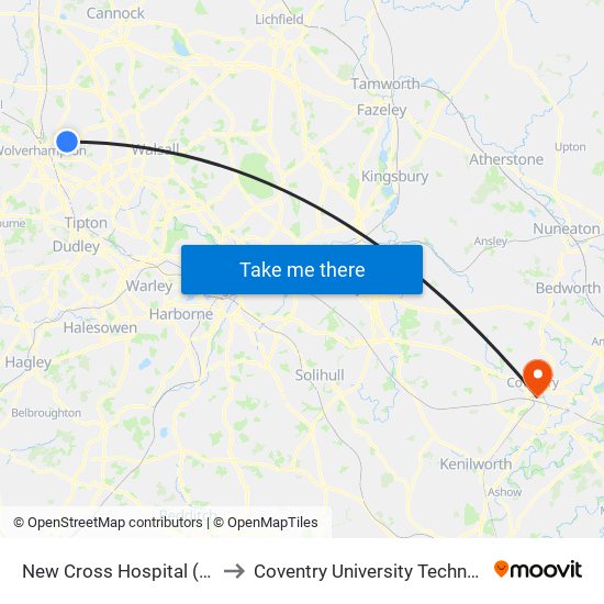 New Cross Hospital (Stop N5) to Coventry University Technology Park map