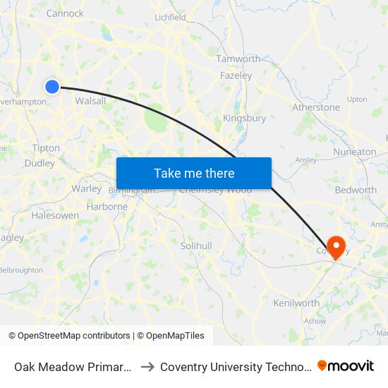 Oak Meadow Primary School to Coventry University Technology Park map