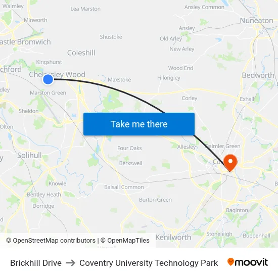 Brickhill Drive to Coventry University Technology Park map