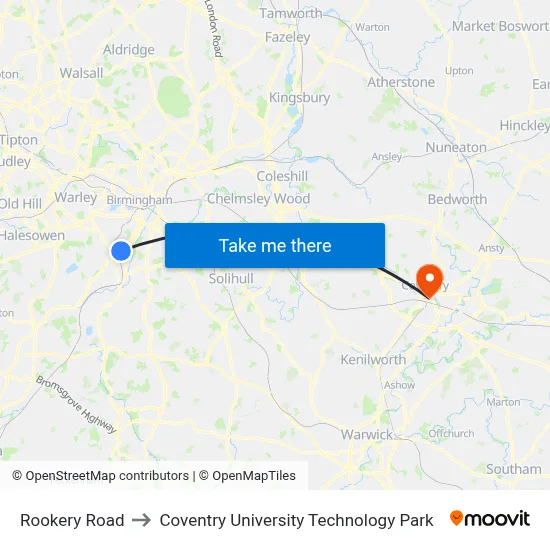 Rookery Road to Coventry University Technology Park map