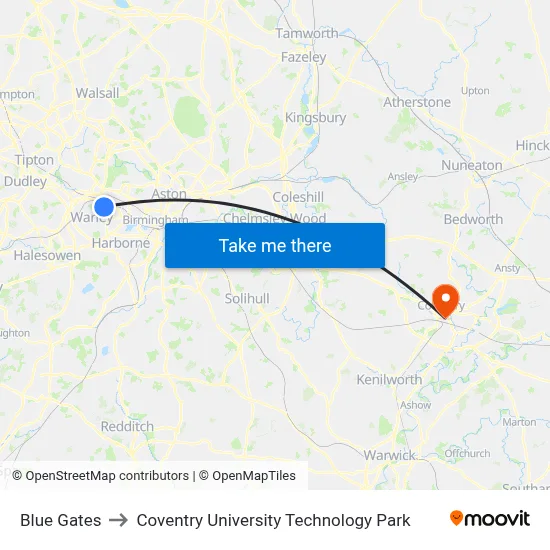 Blue Gates to Coventry University Technology Park map
