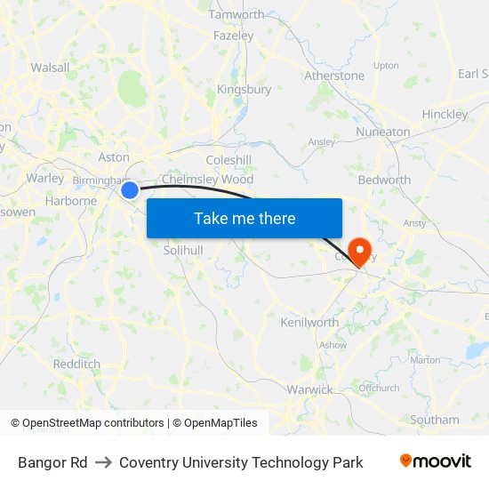 Bangor Rd to Coventry University Technology Park map