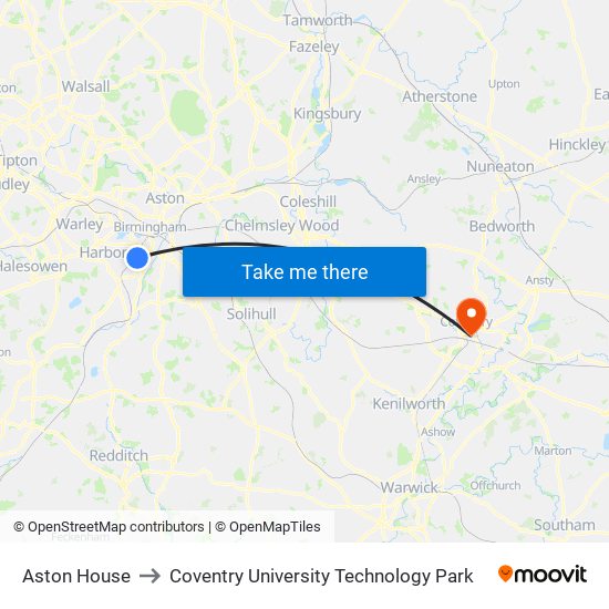 Aston House to Coventry University Technology Park map