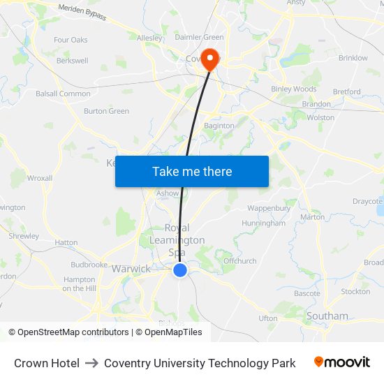 Crown Hotel to Coventry University Technology Park map