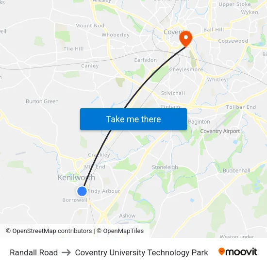 Randall Road to Coventry University Technology Park map