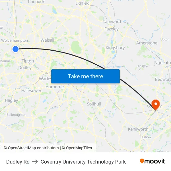 Dudley Rd to Coventry University Technology Park map