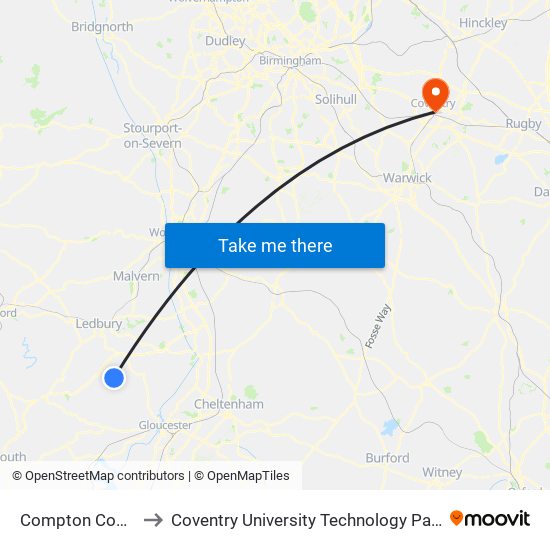 Compton Court to Coventry University Technology Park map