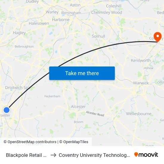 Blackpole Retail Park to Coventry University Technology Park map