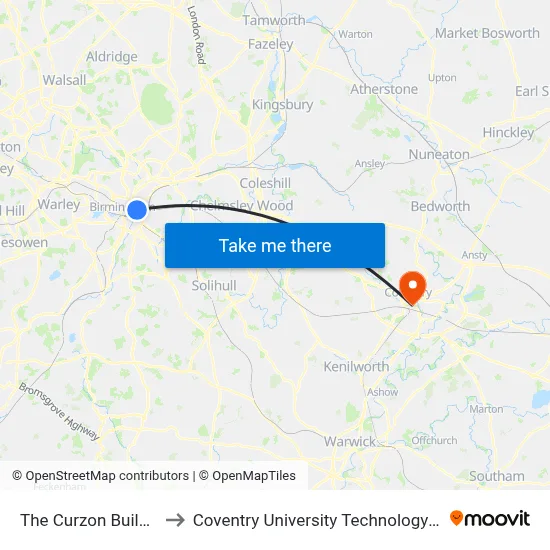 The Curzon Building to Coventry University Technology Park map