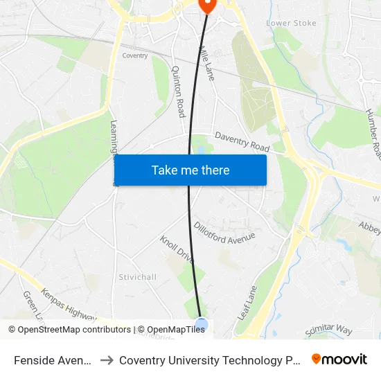 Fenside Avenue to Coventry University Technology Park map