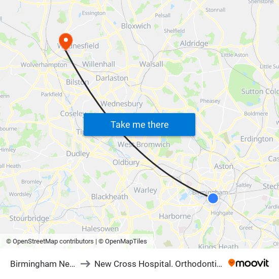 Birmingham New Street to New Cross Hospital. Orthodontics Department map