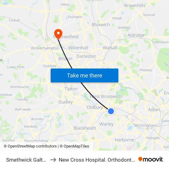 Smethwick Galton Bridge to New Cross Hospital. Orthodontics Department map