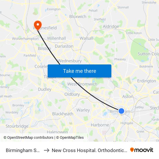 Birmingham Snow Hill to New Cross Hospital. Orthodontics Department map