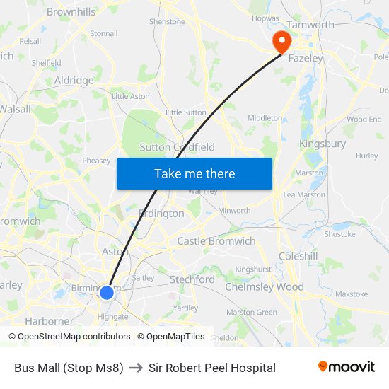 Bus Mall (Stop Ms8) to Sir Robert Peel Hospital map