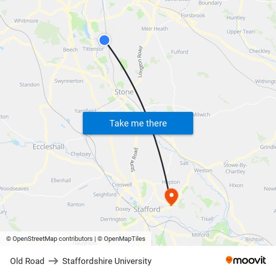 Old Road to Staffordshire University map