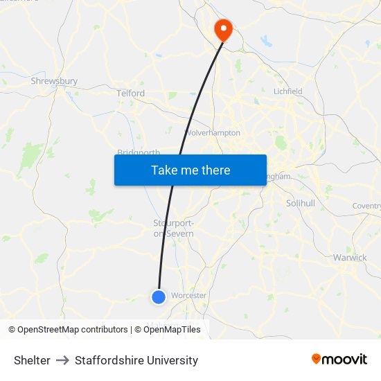 Shelter to Staffordshire University map