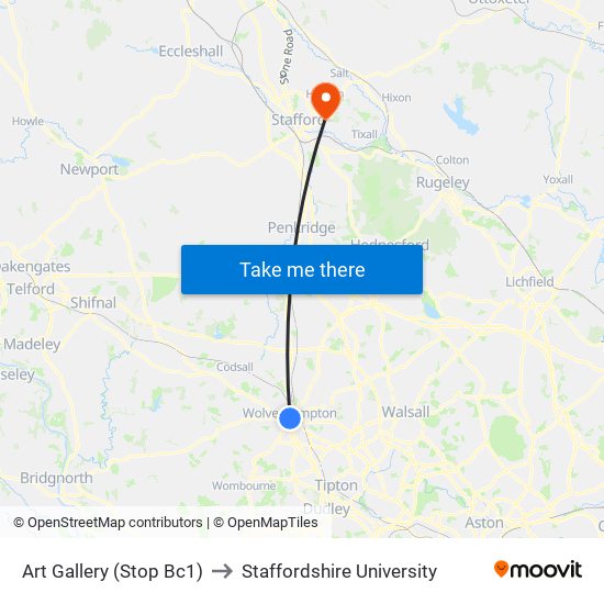 Art Gallery (Stop Bc1) to Staffordshire University map