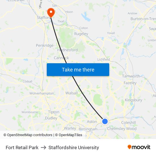 Fort Retail Park to Staffordshire University map