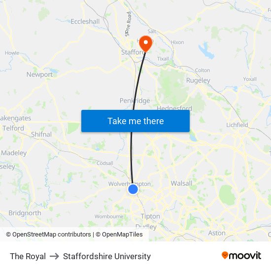 The Royal to Staffordshire University map